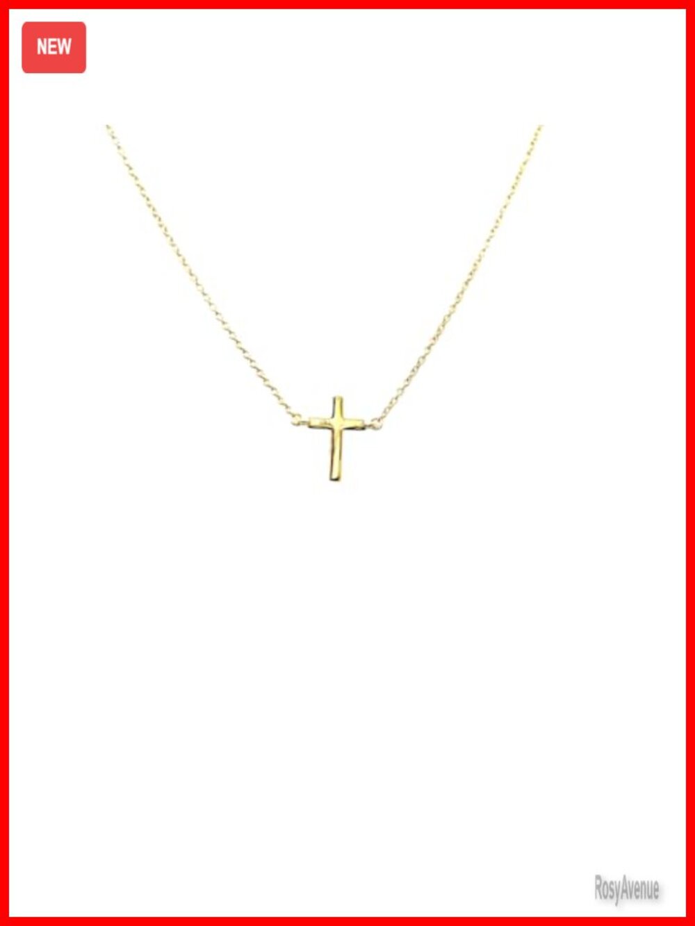 14K Yellow Gold Tiny Cross Necklace Dainty Pendant 18" Chain Gift for Her